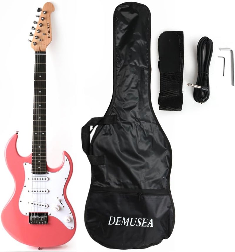 demusea Short Scale 36 Inch 3/4 Electric Mini Guitar Pink Color For Beginner Starter Travel Portable Practic With Gig Bag And Strap Phoenix Body Maple Neck - Image 1